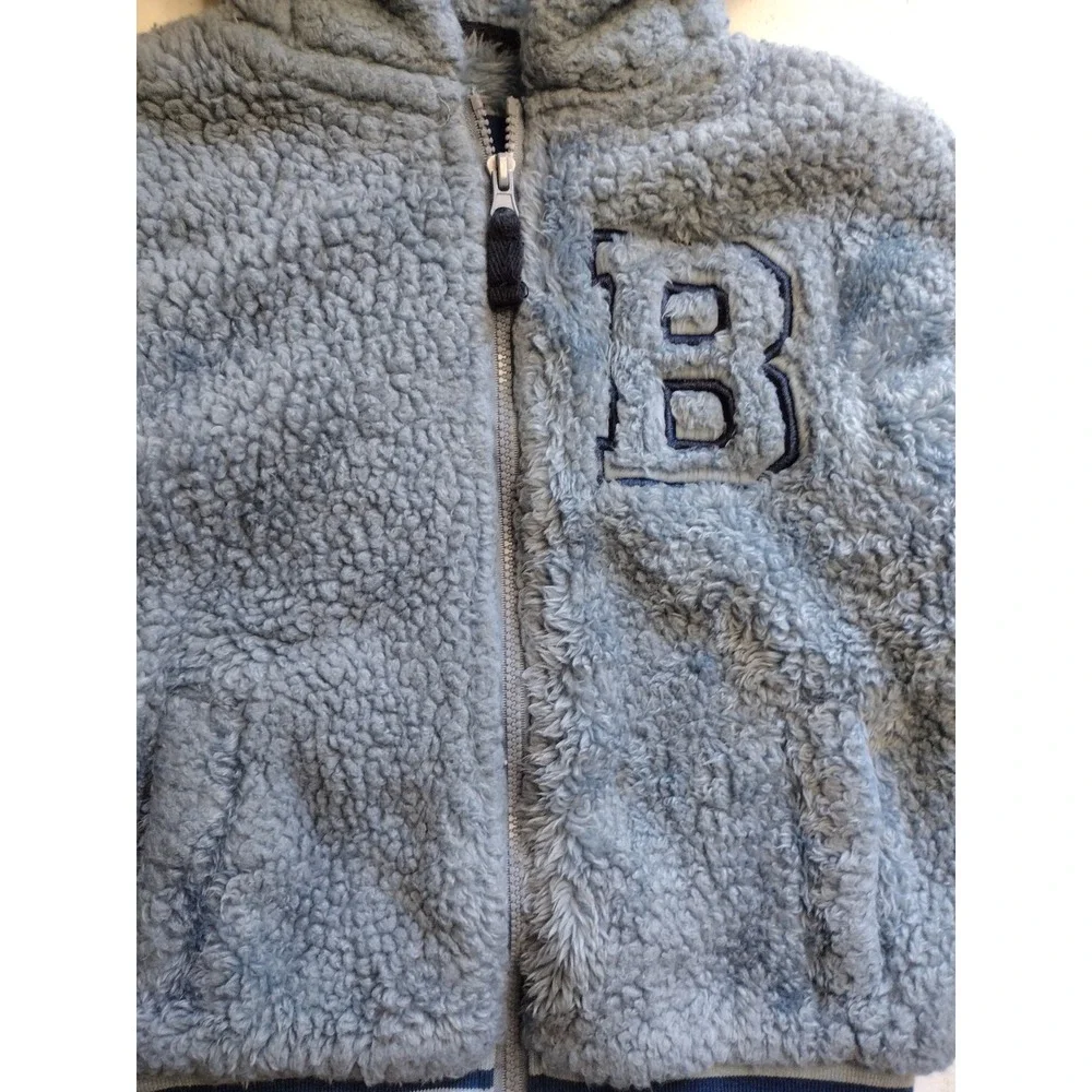 Wippette Boys 4T Blue Sherpa Fleece Full Zip Hooded‎ Jacket Bear Ears Cute